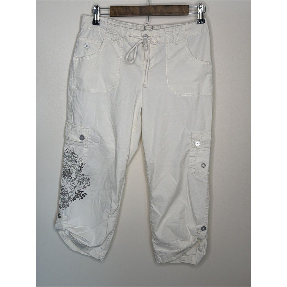 Style & Co Petite Women’s Off White Capri Pants Embroidered Leg Size 6P